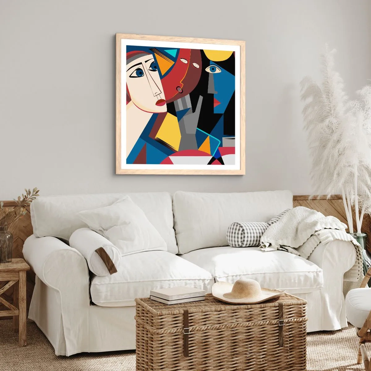 Poster in einem Rahmen aus heller Eiche - Gespräch zwischen Kubisten - 40x40 cm