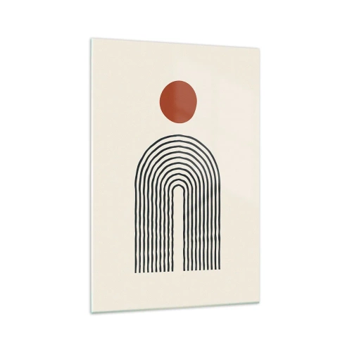 Glasbild - Bild auf glas - Modernes abstraktes Muster mit Linien und einem roten Kreis - 70x100cm - Magnetismus von Formen und Farben - Moderne Wanddekoration für Wohnzimmer und Schlafzimmer ARTTOR