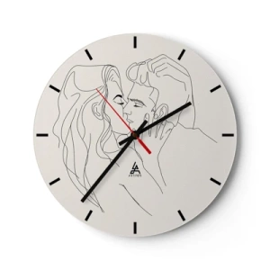 Wanduhr - Glasuhr - Ein minimalistischer Cartoon eines verliebten Paares - 30x30cm - Verstrickt im Gefühl - Moderne Wanddekoration für Wohnzimmer, Küche und Schlafzimmer ARTTOR