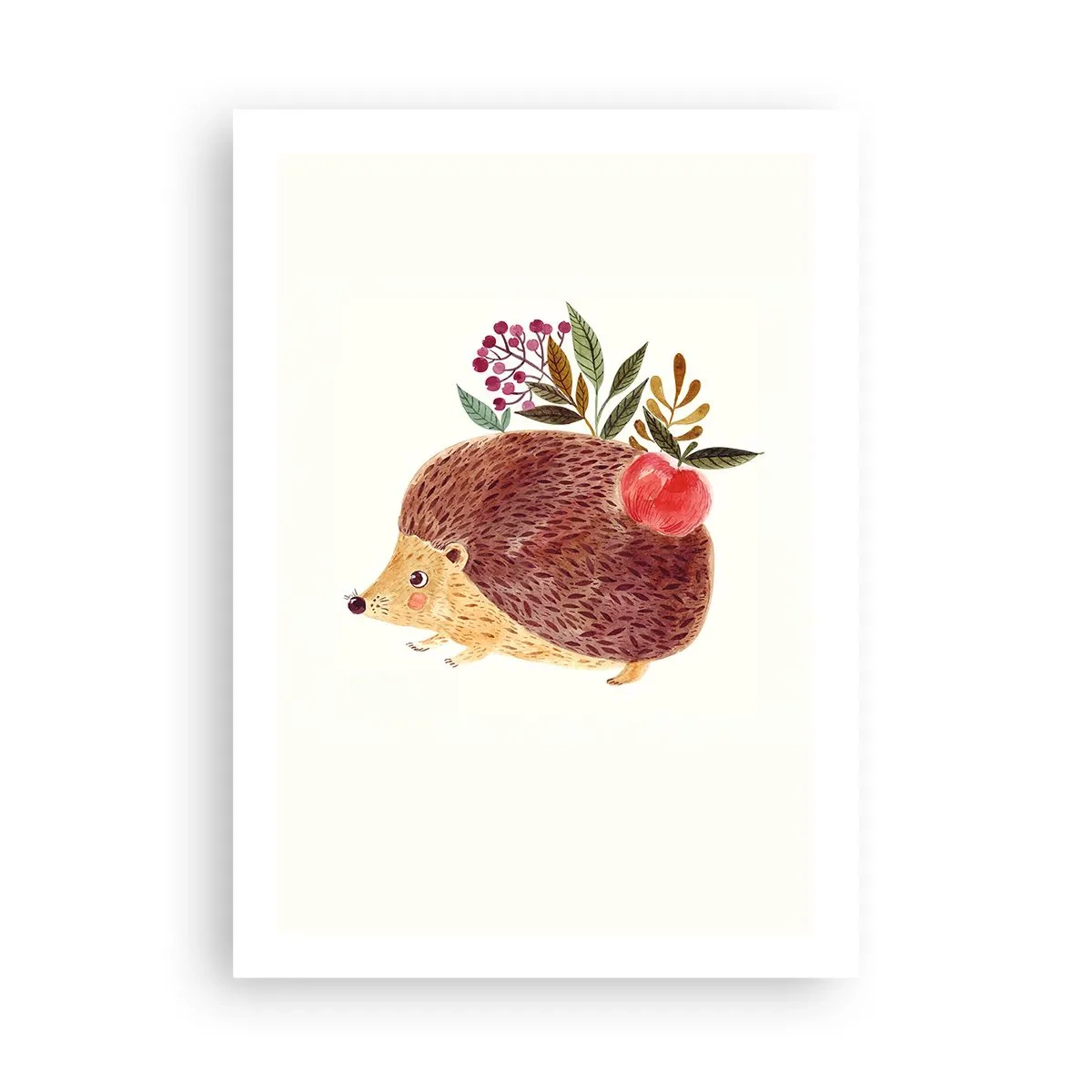 Poster - Ein süßer Igel mit einem Apfel und Zweigen auf hellem Hintergrund - 50x70cm - Und dann magst du mich schon - Moderne Wanddekoration für Wohnzimmer und Schlafzimmer ARTTOR