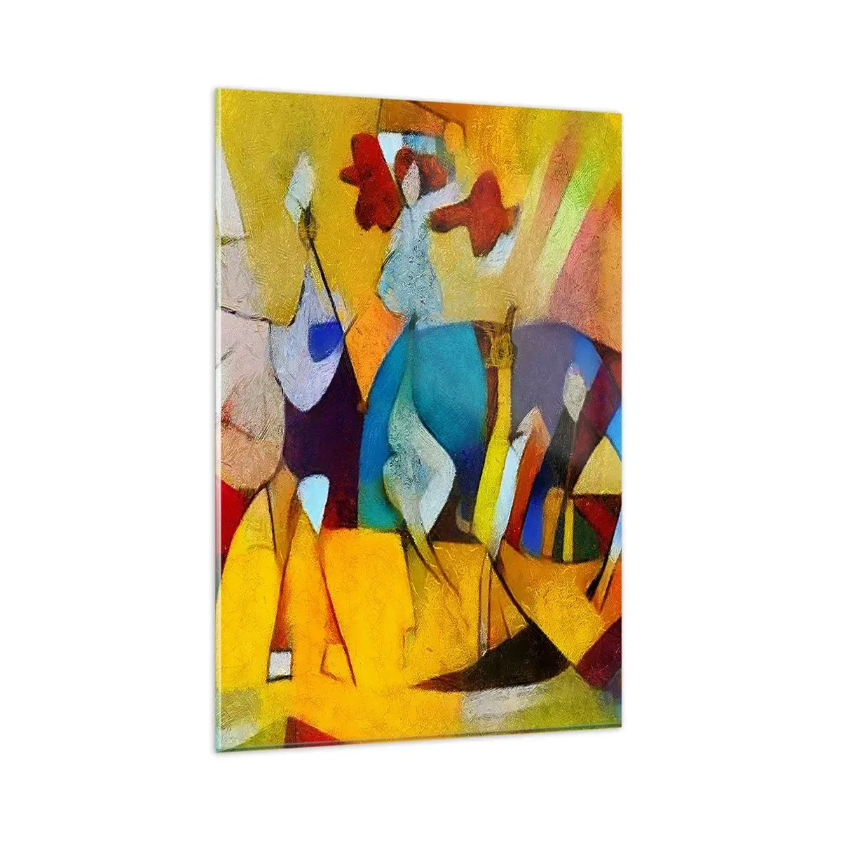 Glasbild - Bild auf glas - Eine farbenfrohe Abstraktion, die Figuren in geometrischer Form darstellt - 80x120cm - Sonne - Leben - Freude - Moderne Wanddekoration für Wohnzimmer und Schlafzimmer ARTTOR