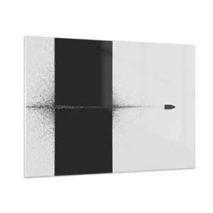 Glasbild - Bild auf glas - Eine abstrakte Komposition aus Schwarz und Weiß mit einer dynamischen Linie - 100x70cm - Direkt zum Ziel - Moderne Wanddekoration für Wohnzimmer und Schlafzimmer ARTTOR