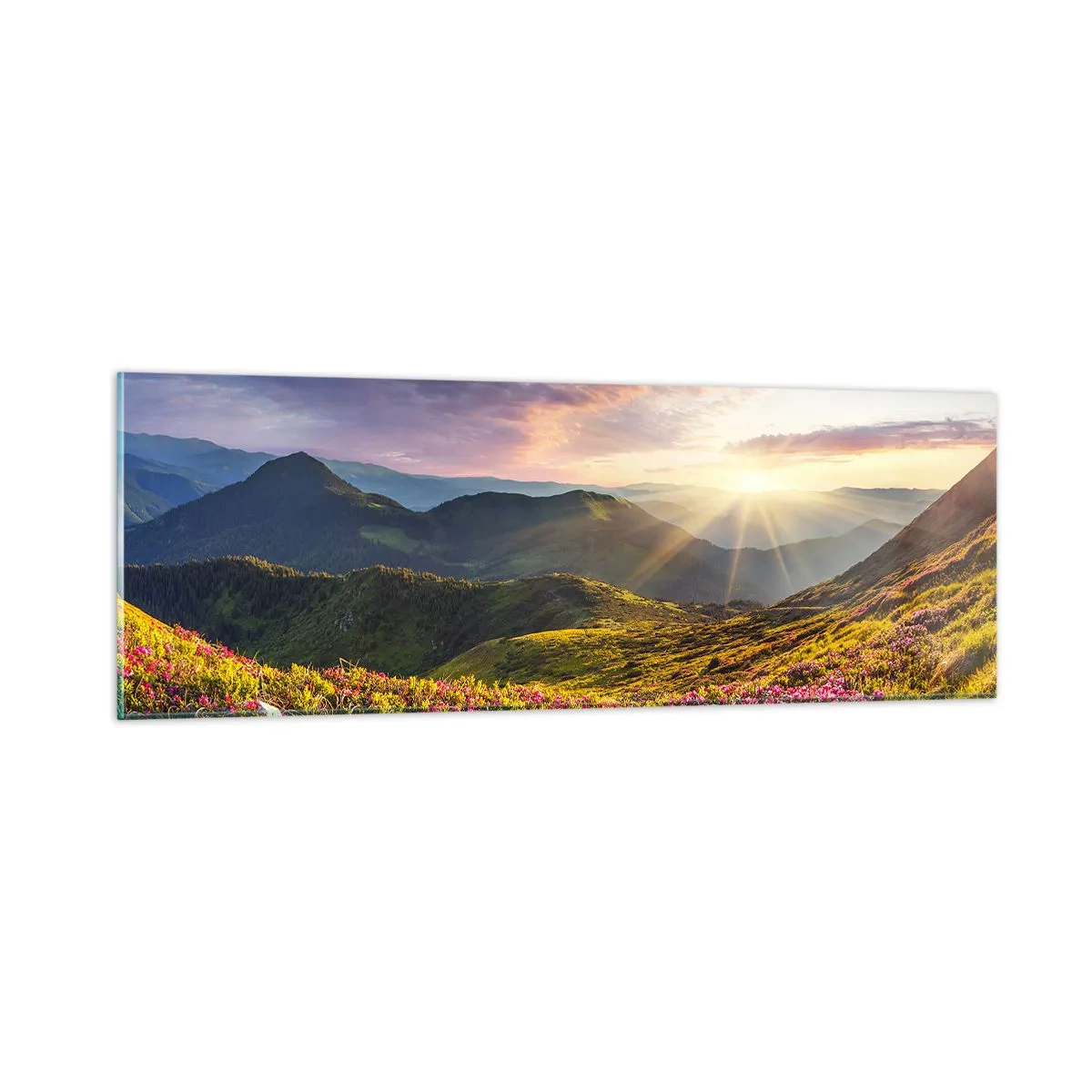 Glasbild - Bild auf glas - Frische am Bergmorgen - 90x30 cm