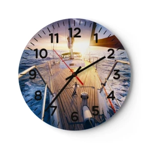 Wanduhr - Glasuhr - Laufen unter den Wellen - 40x40 cm