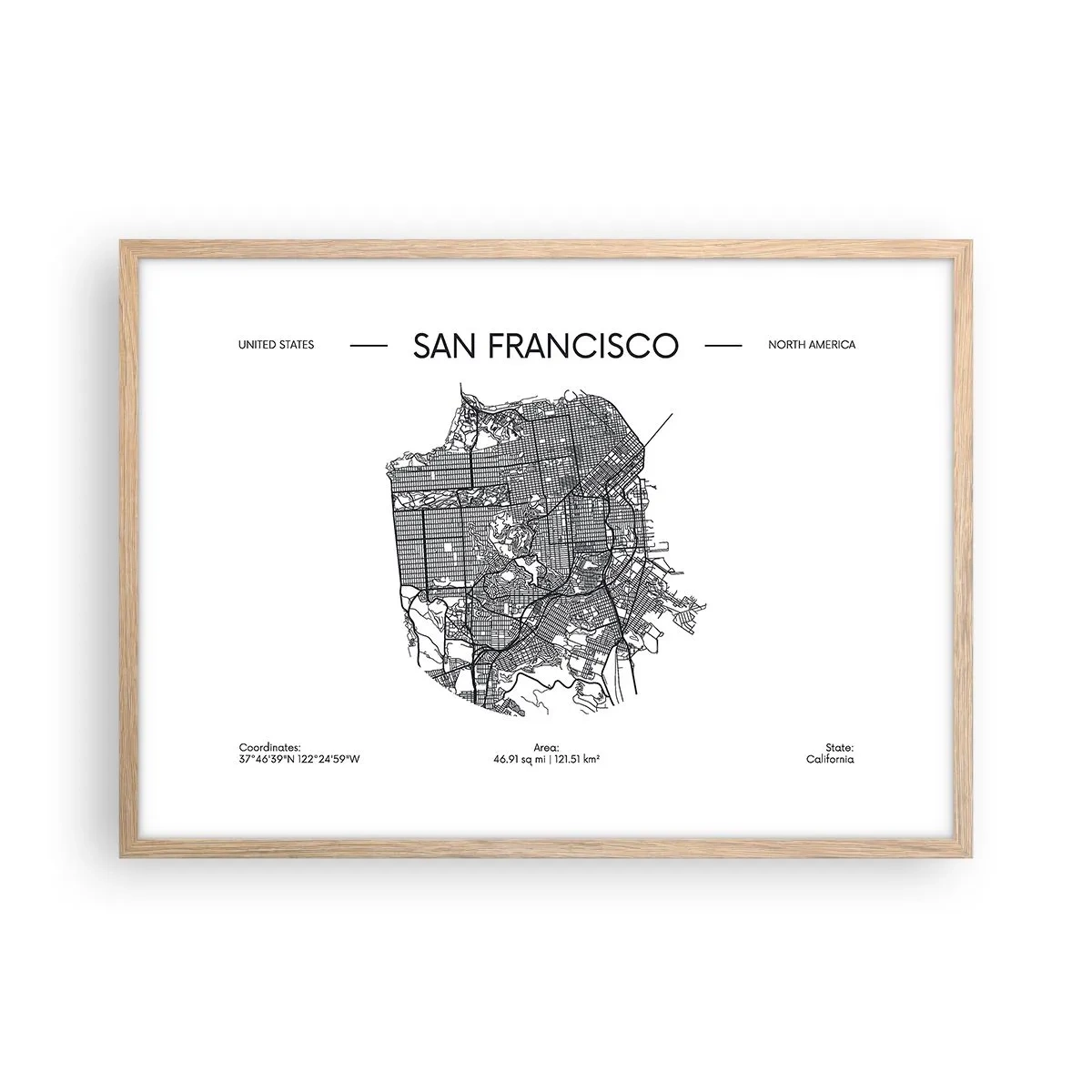 Poster in einem Rahmen aus heller Eiche - Anatomie von San Francisco - 70x50 cm