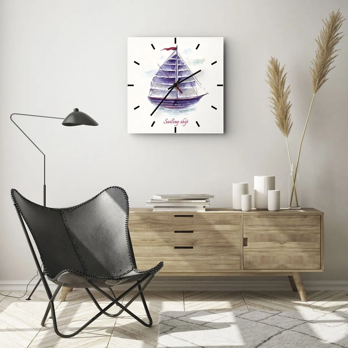 Wanduhr - Glasuhr - Volle Segel und ruhiges Wasser - 40x40 cm