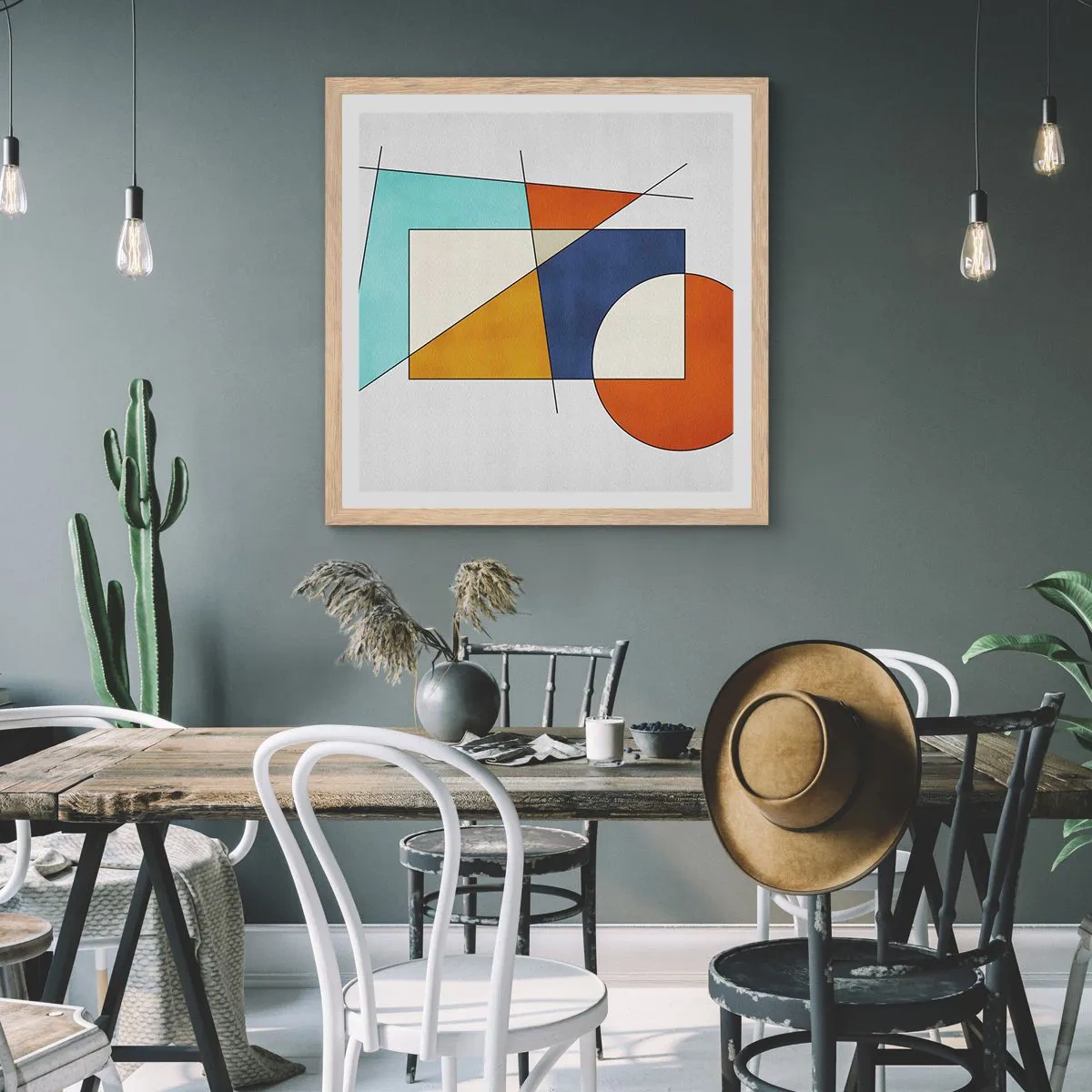 Poster in einem Rahmen aus heller Eiche - Abstraktion: modernistisches Spiel - 40x40 cm