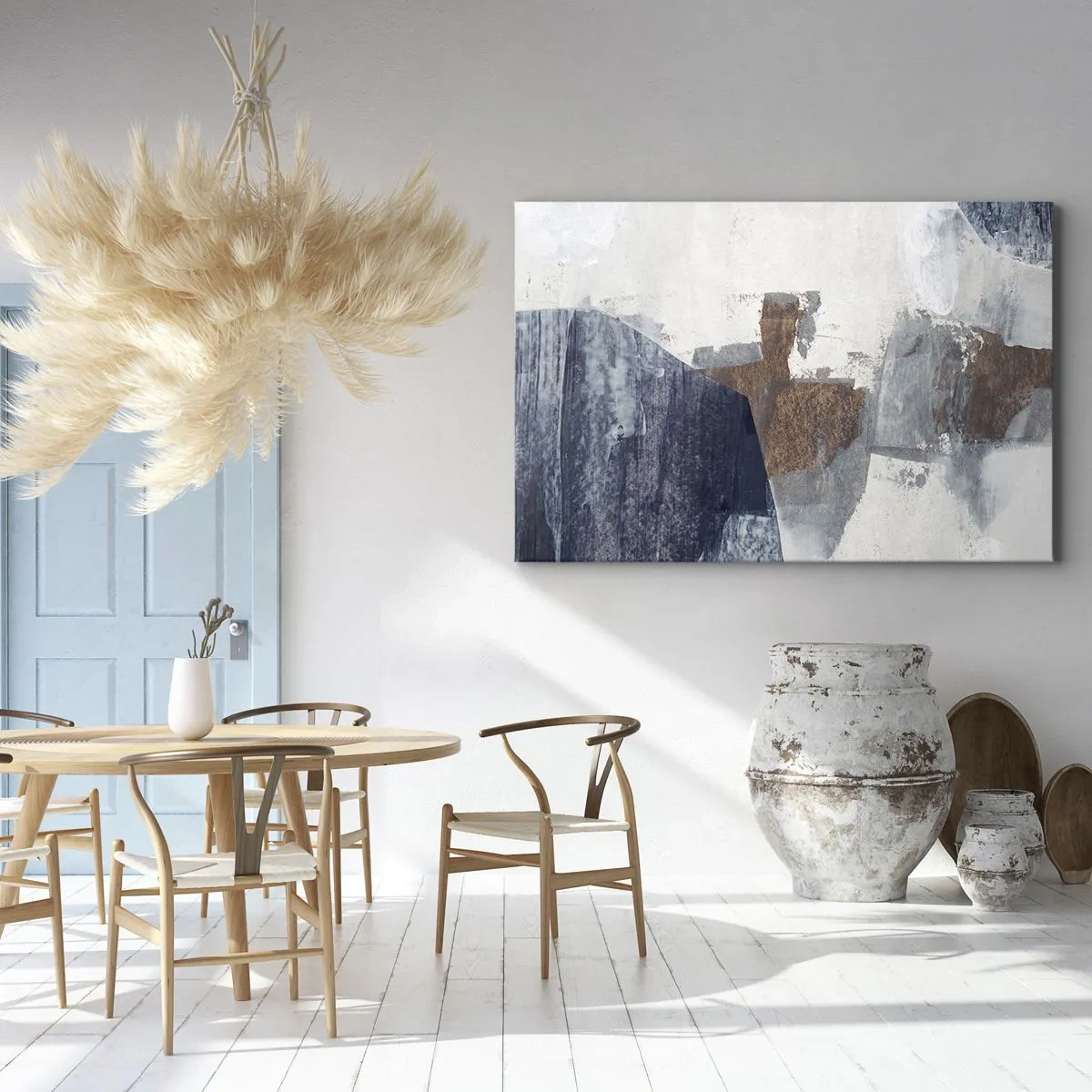 Bild auf Leinwand - Leinwandbild - Abstrakte Formen in Blau- und Brauntönen - 120x80cm - Blaue und braune Formen - Moderne Wanddekoration für Wohnzimmer und Schlafzimmer ARTTOR