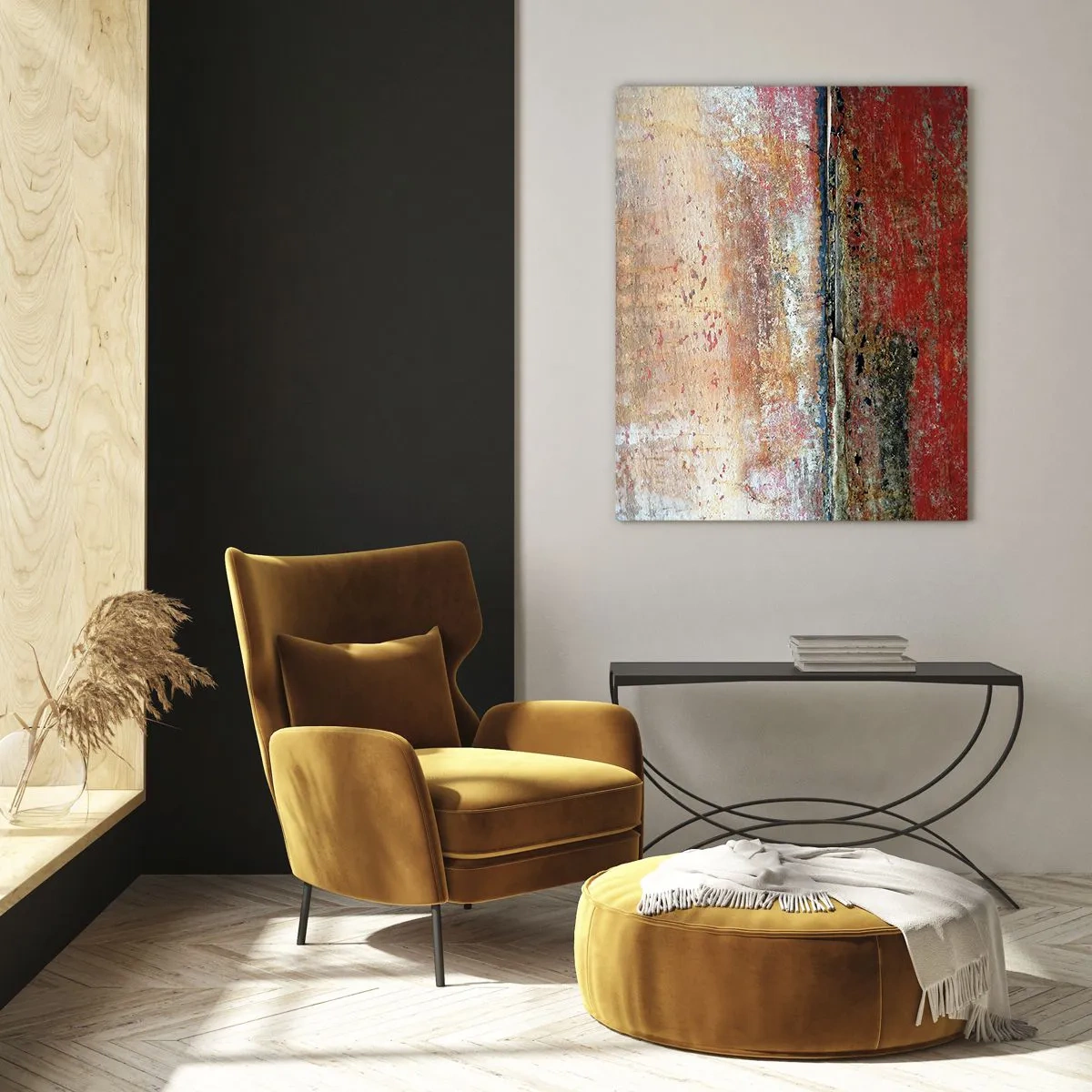 Glasbild - Bild auf glas - Abstrakte Textur in Rot- und Ockertönen - 50x70cm - Vielleicht liegt es am Meer - Moderne Wanddekoration für Wohnzimmer und Schlafzimmer ARTTOR
