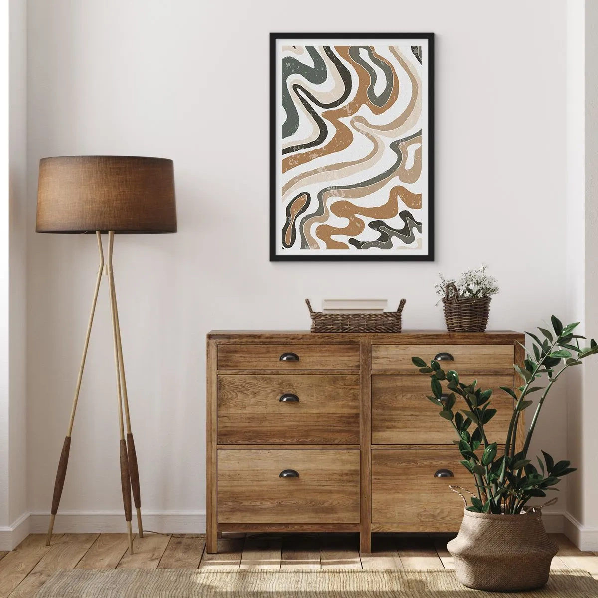Poster in einem schwarzem Rahmen - Mäander in Erdfarben - 61x91 cm