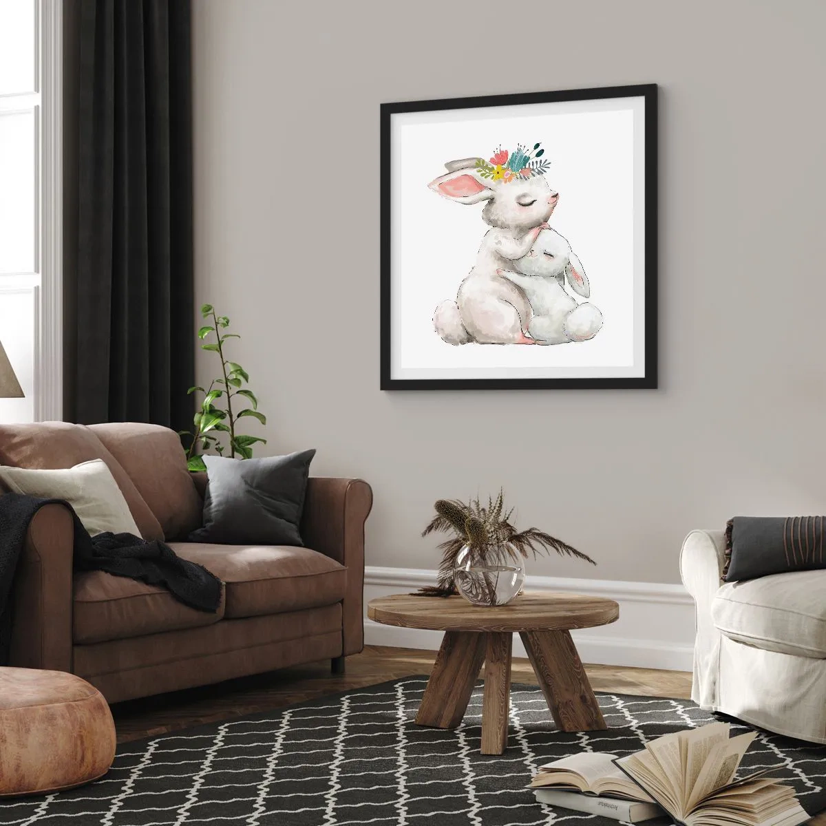 Poster in einem schwarzem Rahmen - Bei Mama ist's am schönsten - 30x30 cm