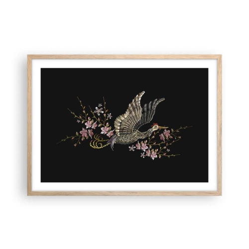 Poster in einem Rahmen aus heller Eiche - Exotischer gestickter Vogel - 70x50 cm