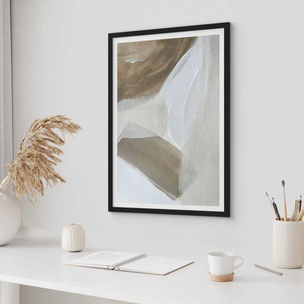 Poster in einem schwarzem Rahmen - Welle aus Weiß - 70x100 cm