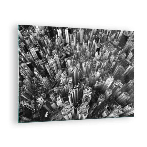 Glasbild - Bild auf glas - Schwarz-weiße Vogelperspektive der Stadt - 70x50cm - Immer höher und höher - Moderne Wanddekoration für Wohnzimmer und Schlafzimmer ARTTOR