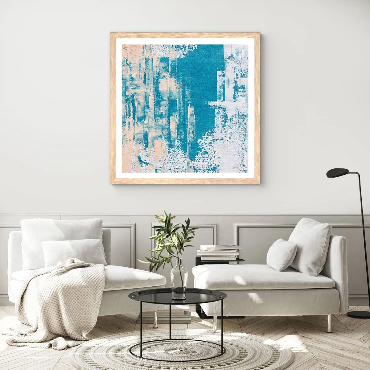 Poster in einem Rahmen aus heller Eiche - Durch einen Eiszapfen - 40x40 cm