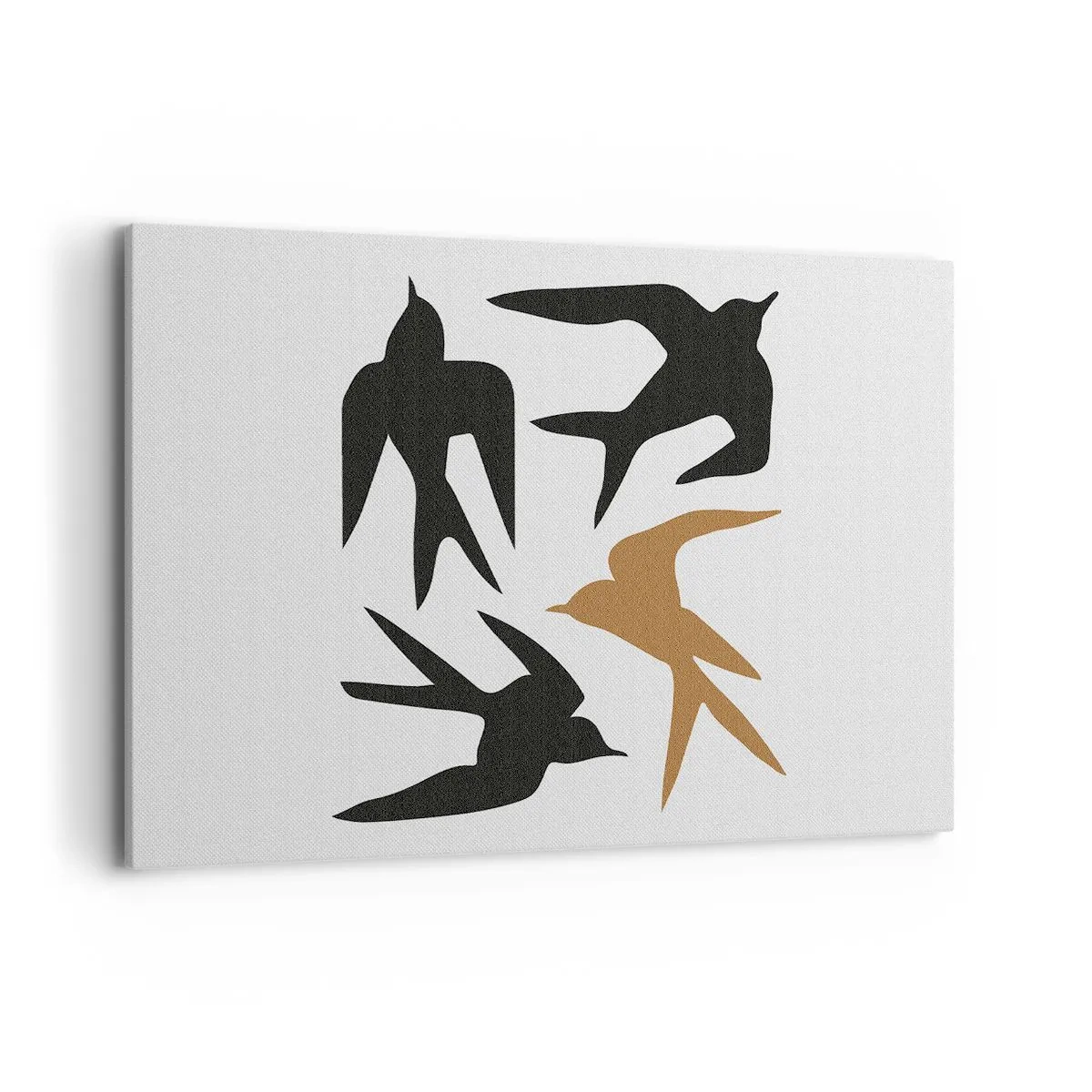 Bild auf Leinwand - Leinwandbild - Silhouetten von Schwalben in Schwarz und Gold - 120x80cm - Schwalbenspaß - Moderne Wanddekoration für Wohnzimmer und Schlafzimmer ARTTOR