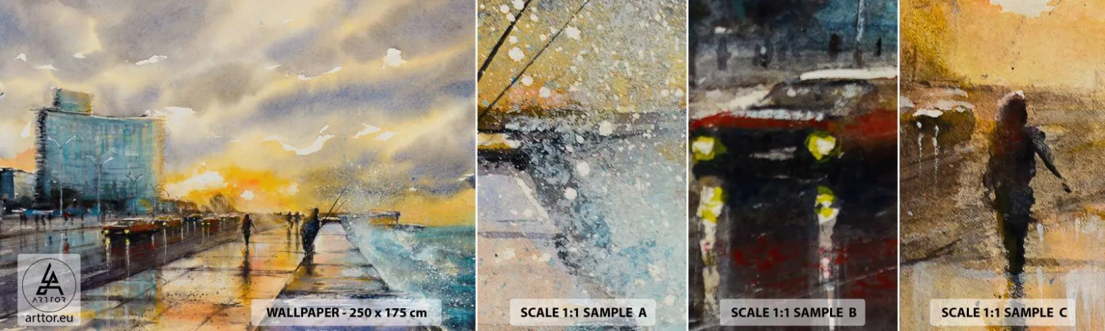 Fototapeten Muster Selbstklebend Deluxe Sticker - Leben am Ufer - Landschaft, Stück, Sonnenuntergang - 100x30 cm