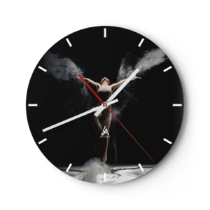 Wanduhr - Glasuhr - Eine Tänzerin in dynamischer Pose, umgeben von Staubwolken. - 30x30cm - Elfen existieren - Moderne Wanddekoration für Wohnzimmer, Küche und Schlafzimmer ARTTOR