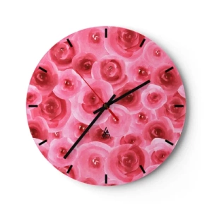 Wanduhr - Glasuhr - Aquarell rote Rosen auf hellem Hintergrund - 30x30cm - Oben und unten Rosen - Moderne Wanddekoration für Wohnzimmer, Küche und Schlafzimmer ARTTOR