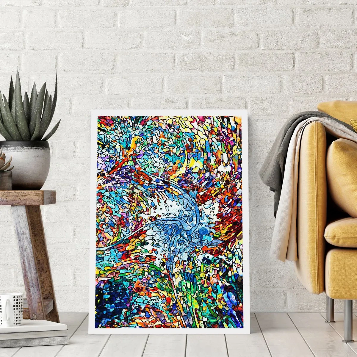 Poster - Abstrakter Fluss aus Farben und Strukturen - 50x70cm - Glasmalerei Wassertropfen - Moderne Wanddekoration für Wohnzimmer und Schlafzimmer ARTTOR