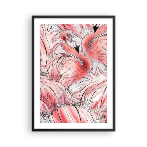 Poster in einem schwarzem Rahmen - Ein dezentes Flamingomuster in Rosatönen - 50x70cm - Bird Corps de Ballet - Moderne Wanddekoration für Wohnzimmer und Schlafzimmer ARTTOR