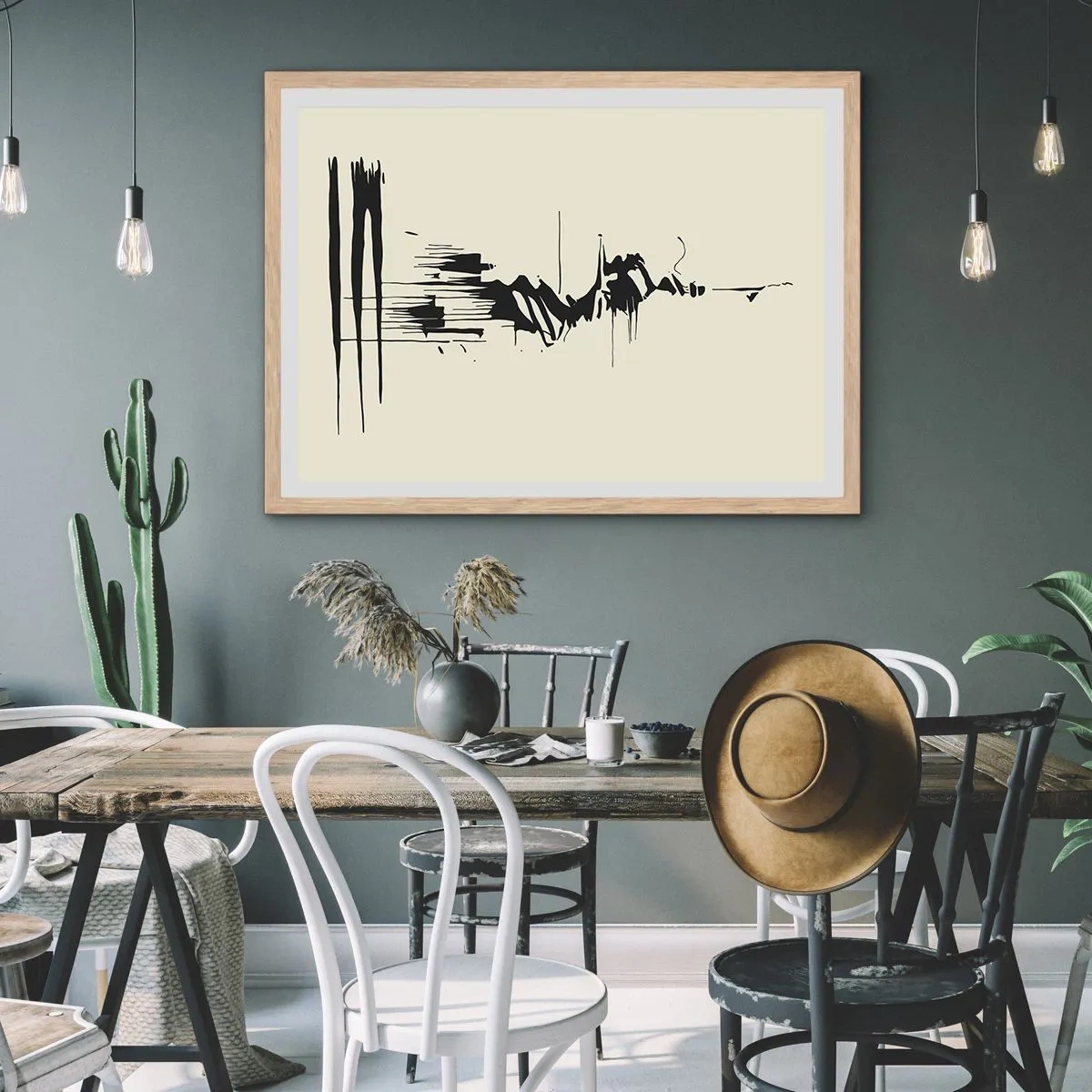Poster in einem Rahmen aus heller Eiche - Hastige Abstraktion - 100x70 cm