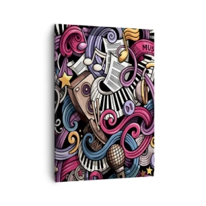 Bild auf Leinwand - Leinwandbild - Eine musikalische Abstraktion voller farbenfroher Instrumente und Noten. - 50x70cm - Komplizierte Melodie - Moderne Wanddekoration für Wohnzimmer und Schlafzimmer ARTTOR