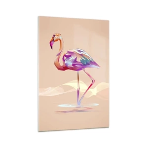 Glasbild - Bild auf glas - Ein abstrakter Flamingo in hellen Pastellfarben. - 70x100cm - Der Vogel der guten Gefühle - Moderne Wanddekoration für Wohnzimmer und Schlafzimmer ARTTOR