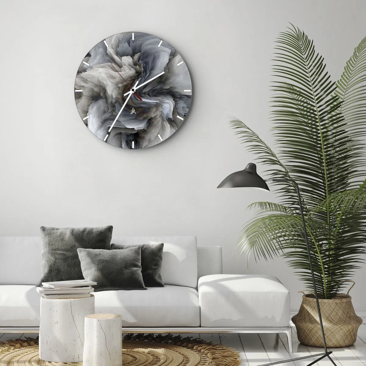 Wanduhr - Glasuhr - Eine zarte Form, die einer Blume aus Stein ähnelt - 30x30cm - Stein und Blume - Moderne Wanddekoration für Wohnzimmer, Küche und Schlafzimmer ARTTOR