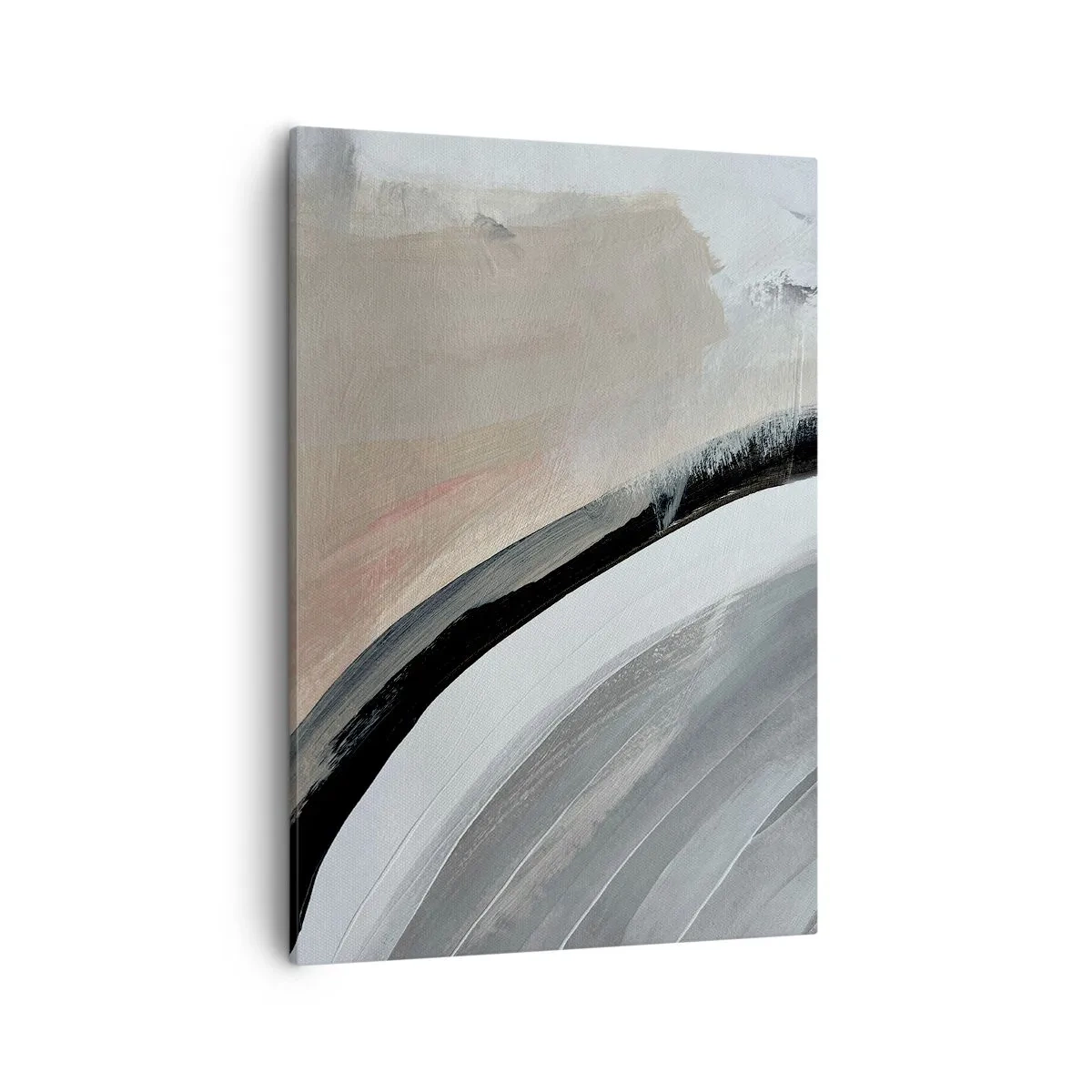 Bild auf Leinwand - Leinwandbild - Abstrakter Bogen in Schwarz-, Grau- und Beigetönen - 50x70cm - Komposition: Bogen aus Schwarz und Grau - Moderne Wanddekoration für Wohnzimmer und Schlafzimmer ARTTOR