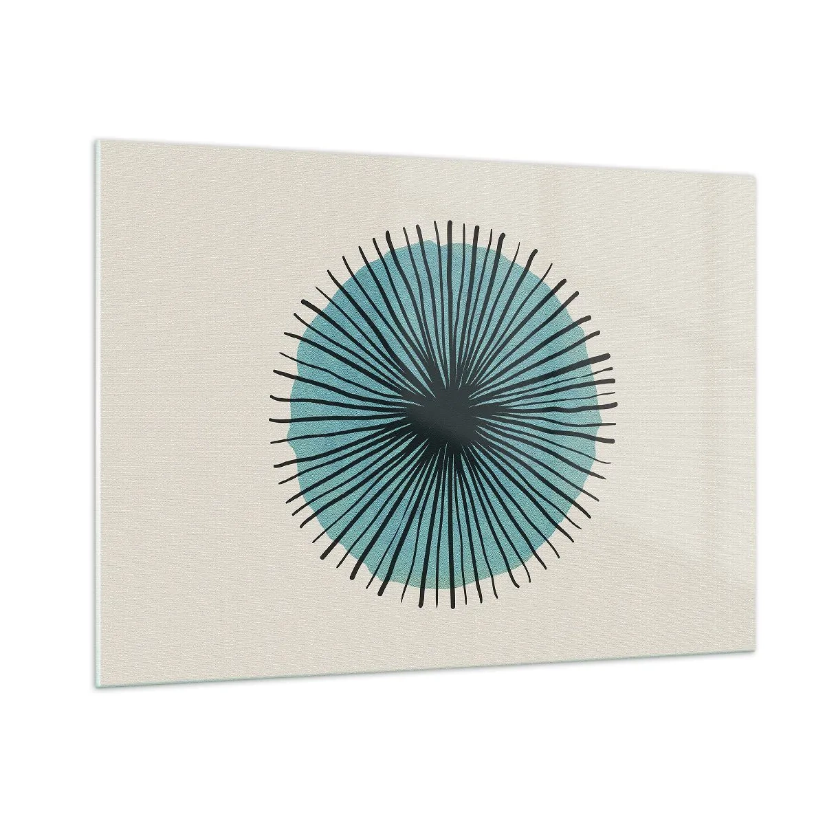 Glasbild - Bild auf glas - Geometrisches Muster in Türkis- und Schwarztönen - 100x70cm - Strahlend im Blau - Moderne Wanddekoration für Wohnzimmer und Schlafzimmer ARTTOR