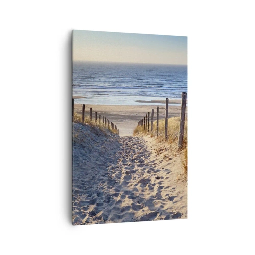 Bild auf Leinwand - Leinwandbild - Weg durch die Dünen zum Strand - 80x120cm - Das Rauschen des Meeres, der Gesang der Vögel, ein wilder Strand im Gras ... - Moderne Wanddekoration für Wohnzimmer und Schlafzimmer ARTTOR
