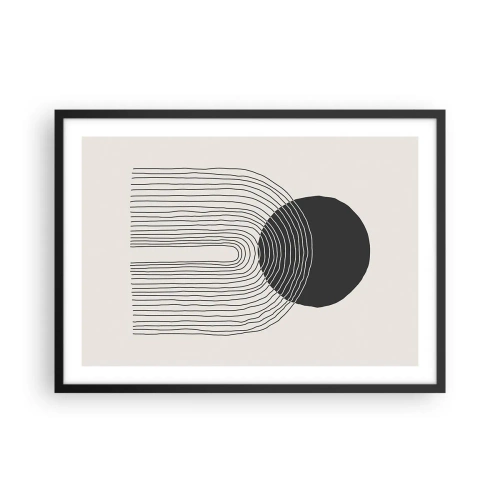 Poster in einem schwarzem Rahmen - Abstraktes Muster mit Linien und einem schwarzen Kreis auf hellem Hintergrund - 70x50cm - Zittern und Vertrauen - Moderne Wanddekoration für Wohnzimmer und Schlafzimmer ARTTOR