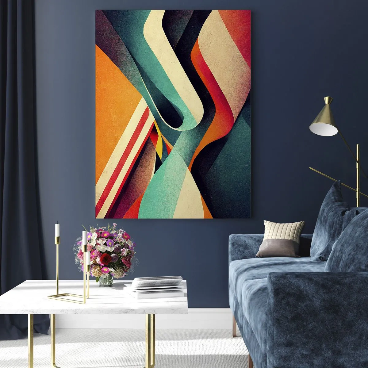 Glasbild - Bild auf glas - Bunte Streifen in einer dynamischen, abstrakten Komposition - 50x70cm - Intensive Komposition - Moderne Wanddekoration für Wohnzimmer und Schlafzimmer ARTTOR