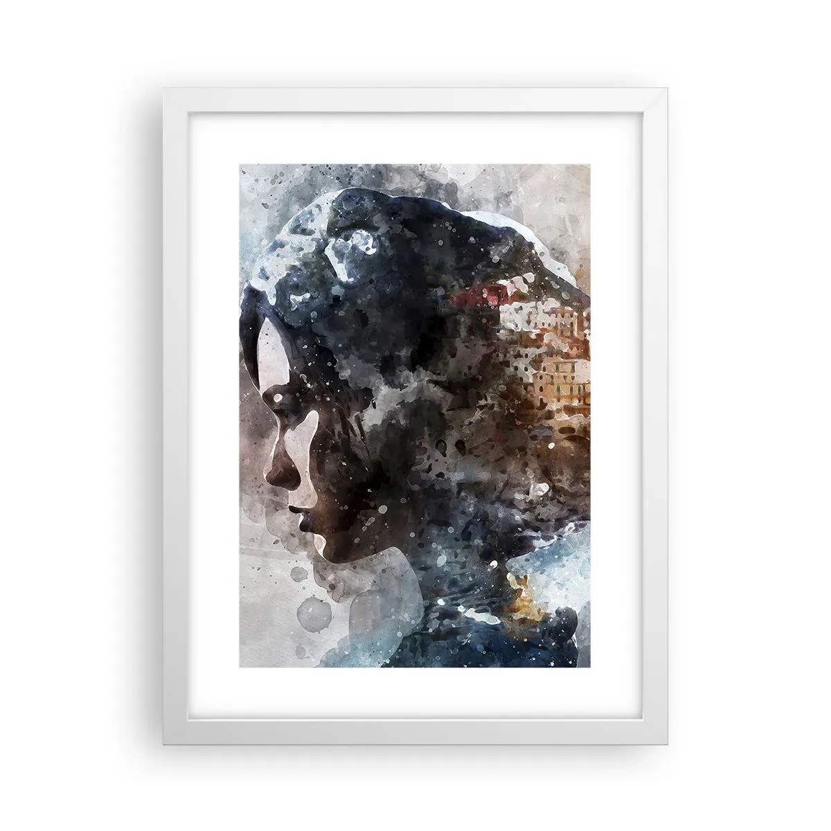 Poster in einem weißen Rahmen - Eine Geschichte über ein Mädchen mit einer Stadt im Hintergrund - 30x40 cm