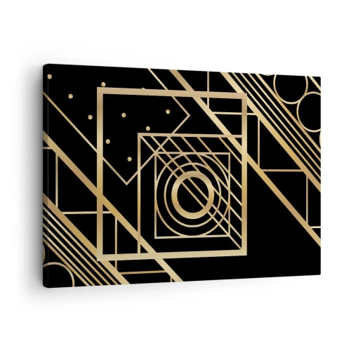 Bild auf Leinwand - Leinwandbild - Goldene geometrische Muster auf schwarzem Hintergrund - 70x50cm - Goldene Geometrie - Moderne Wanddekoration für Wohnzimmer und Schlafzimmer ARTTOR