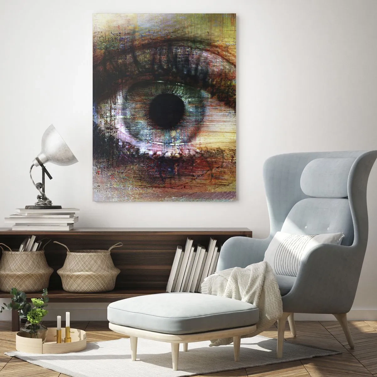 Glasbild - Bild auf glas - Ein abstraktes Auge in intensiven, mehrfarbigen Farbtönen - 50x70cm - Du kannst in die Seele sehen - Moderne Wanddekoration für Wohnzimmer und Schlafzimmer ARTTOR