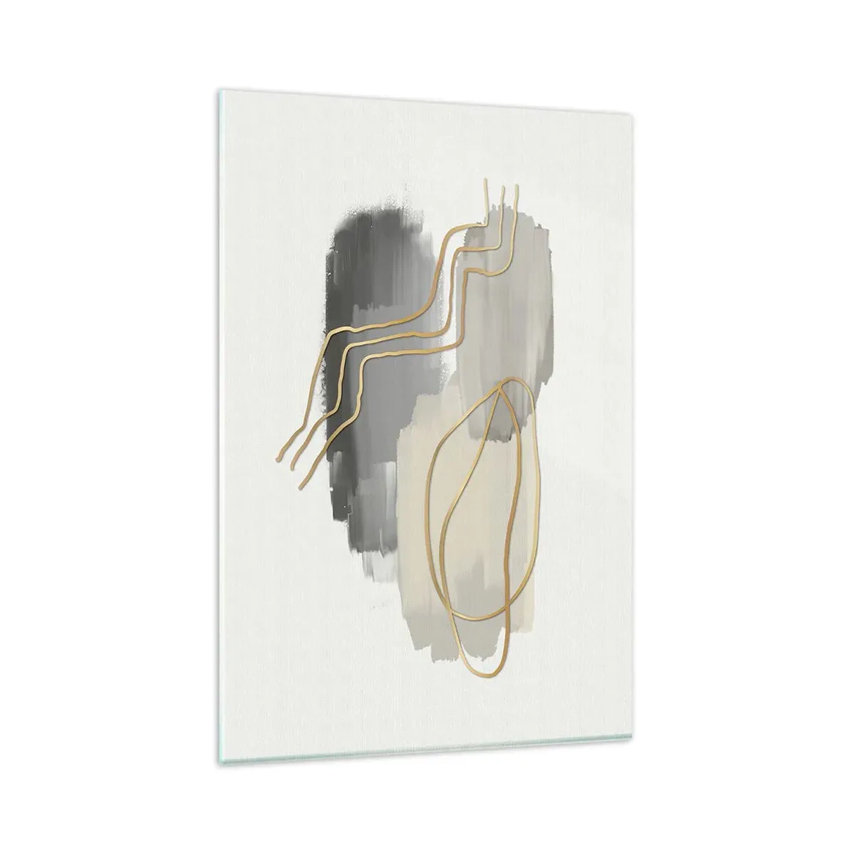 Glasbild - Bild auf glas - Abstrakte goldene Linien auf grauem Hintergrund - 80x120cm - Dauer und Bewegung - Moderne Wanddekoration für Wohnzimmer und Schlafzimmer ARTTOR