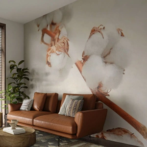 Fototapete Premium Sand - Nur umarmen - Baumwollblume, Blume, Baumwollzweig - 200x140 cm