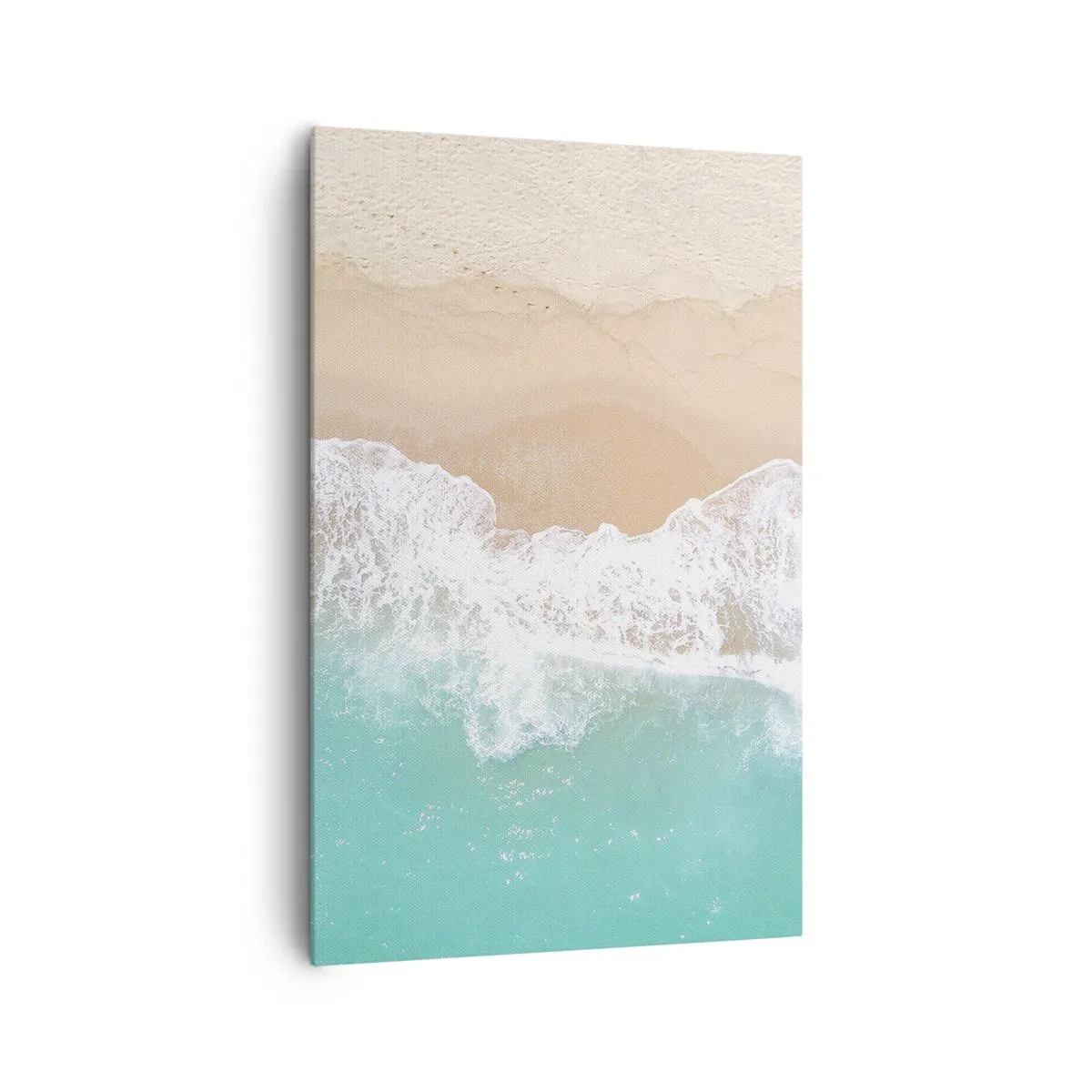 Bild auf Leinwand - Leinwandbild - Eine Vogelperspektive auf einen Strand mit türkisfarbenem Wasser und sanften Wellen - 80x120cm - Eine streichelnde Berührung - Moderne Wanddekoration für Wohnzimmer und Schlafzimmer ARTTOR