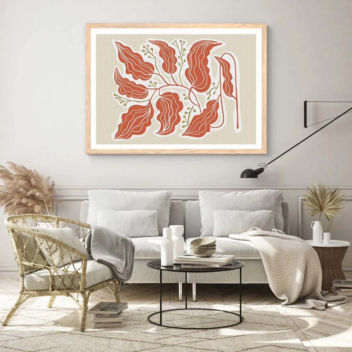 Poster in einem Rahmen aus heller Eiche - Im Folkstil und korallenartig - 40x30 cm