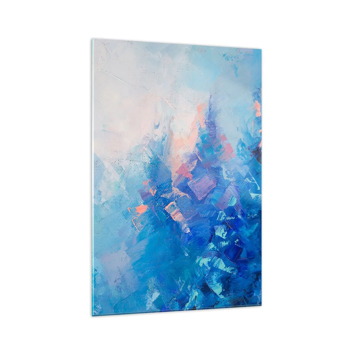 Glasbild - Bild auf glas - Abstrakte Komposition in Blau- und Rosatönen - 70x100cm - Winter-Abstraktion - Moderne Wanddekoration für Wohnzimmer und Schlafzimmer ARTTOR