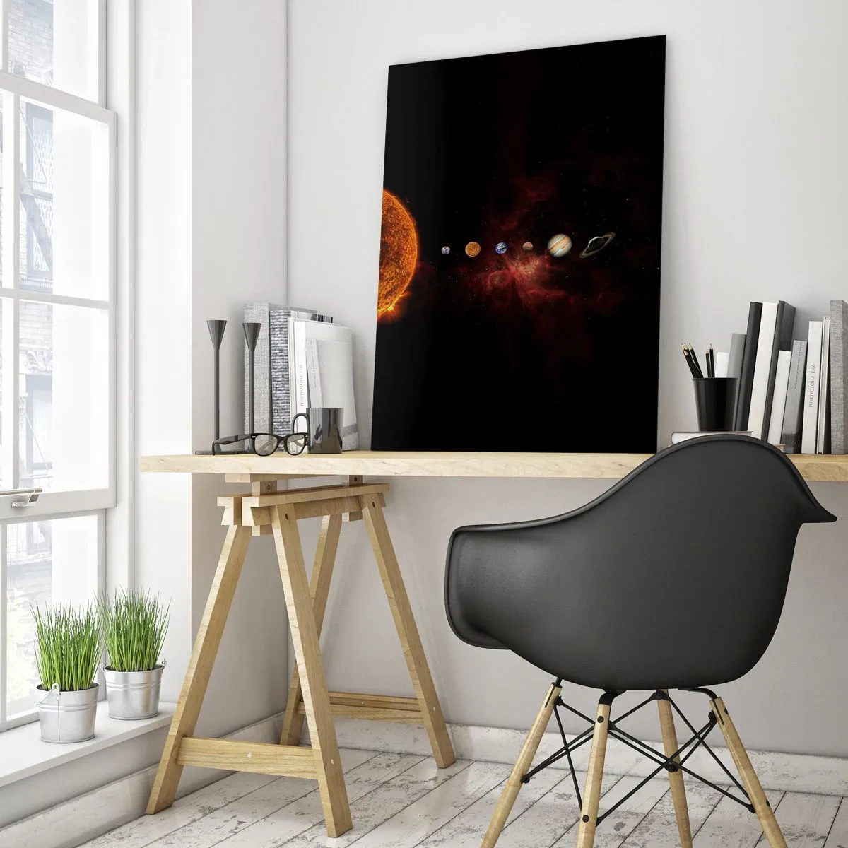Glasbild - Bild auf glas - Das Sonnensystem mit Planeten vor dem Hintergrund des Weltraums - 70x100cm - Unsere Nachbarschaft - Moderne Wanddekoration für Wohnzimmer und Schlafzimmer ARTTOR