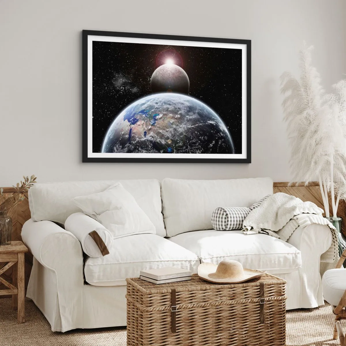 Poster in einem schwarzem Rahmen - Weltraumlandschaft - Sonnenaufgang - 91x61 cm