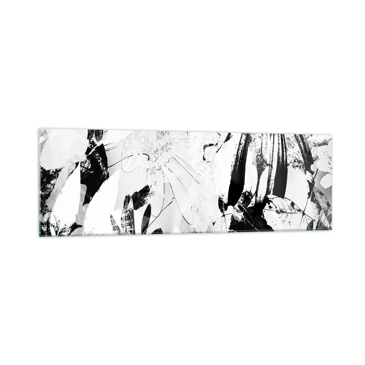 Glasbild - Bild auf glas - Schwarz-weiße abstrakte Blumen im minimalistischen Stil - 160x50cm - Herbst negativ - Moderne Wanddekoration für Wohnzimmer und Schlafzimmer ARTTOR