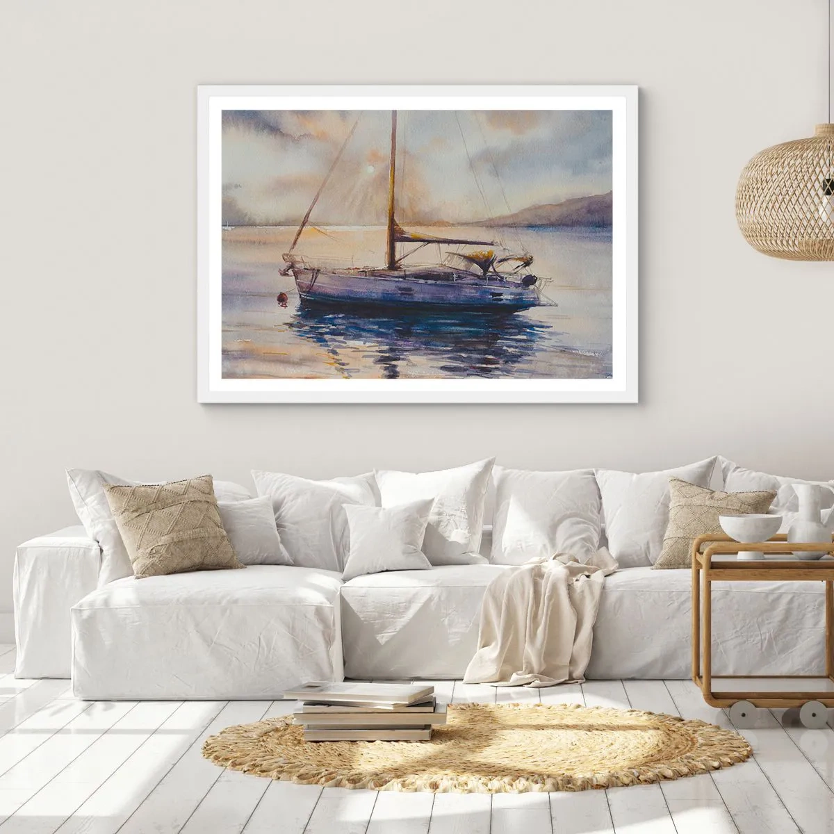 Poster in einem weißen Rahmen - Abend in der Bucht - 70x50 cm