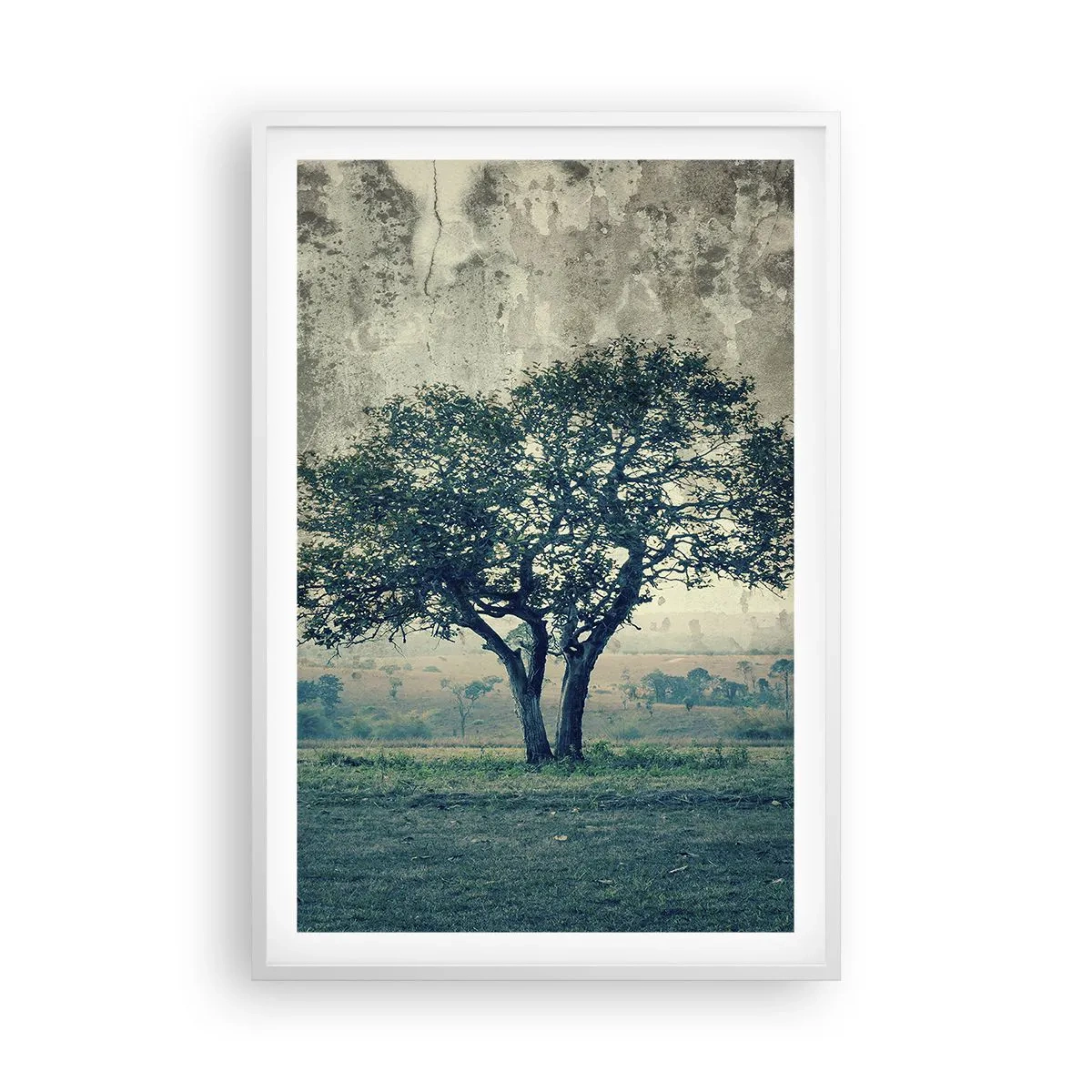 Poster in einem weißen Rahmen - Ein Apfelbaum auf blauem Feld? - 61x91 cm