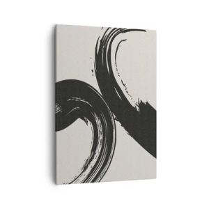 Bild auf Leinwand - Leinwandbild - Dynamische Pinselstriche in Schwarz auf hellem Hintergrund - 50x70cm - Ausladend und kreisförmig - Moderne Wanddekoration für Wohnzimmer und Schlafzimmer ARTTOR