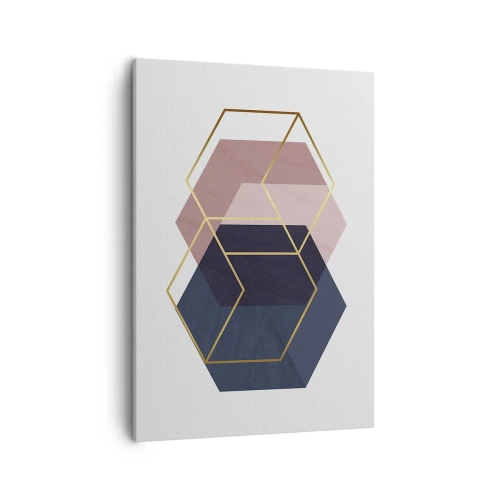 Bild auf Leinwand - Leinwandbild - Geometrische Formen in goldenen Linien auf pastellfarbenem Hintergrund - 50x70cm - Die Kraft der Einfachheit - Moderne Wanddekoration für Wohnzimmer und Schlafzimmer ARTTOR