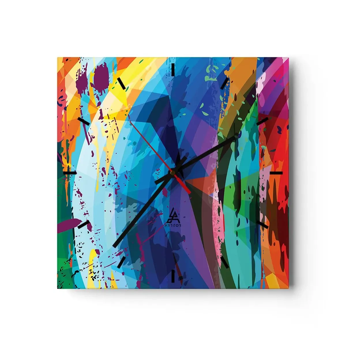 Wanduhr - Glasuhr - Bunte Abstraktion in dynamischen Mustern und Formen - 30x30cm - Farbenfroher Schwindel - Moderne Wanddekoration für Wohnzimmer und Schlafzimmer ARTTOR